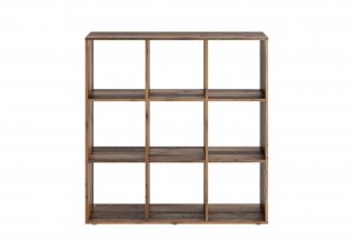 Bibliothèque design carrée MONTPELLIER coloris bois vieilli old style foncé 2 plateaux fixes 9 casiers